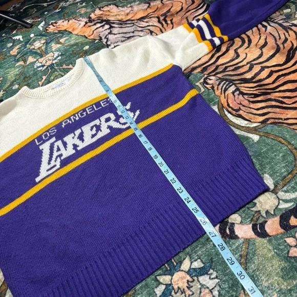 Vintage 80s Cliff Engle Los Angeles Lakers NBA Knit Sweater USA Made Purple L - Picture 6 of 6